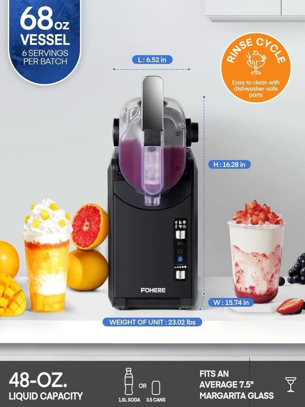 FOHERE Professional Slushie Machine 68oz 5 Presets Frozen Margaritas Frapps